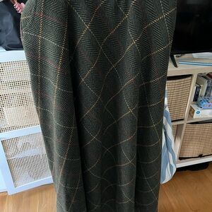 High-Waist Dark Green Plaid A-Line Maxi Skirt